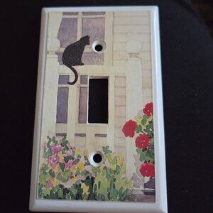 Cat and Garden Floral Design Decorative Single Light Switch Cover Plate